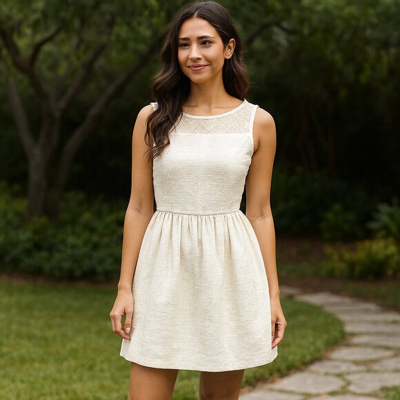 Zara Cream Jacquard Lace Mini Dress Size Medium - Picture 1 of 7